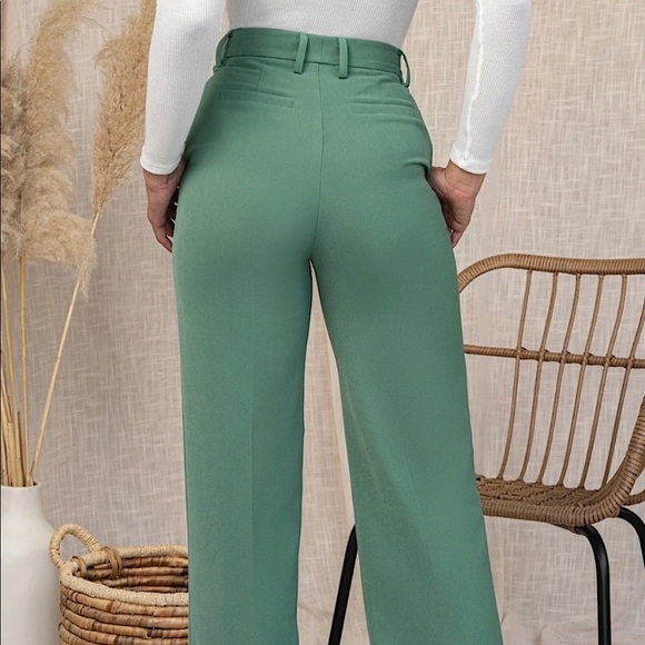 JLUXLABEL HIGH WAISTED TROUSER WIDE LEG PANT TROUSER GREEN NWT - Picture 4 of 16